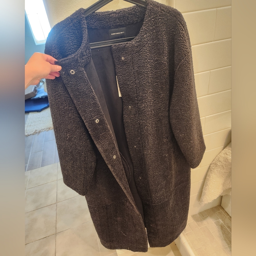 Something Navy Charcoal Sherpa Jacket